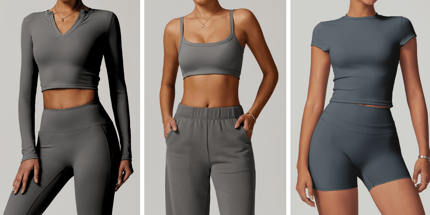 Women's activewear featuring leggings, joggers, shorts, sports bras and crop tops for Pilates, yoga, gym and everyday wear.