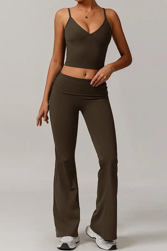 Gaia Flared Leggings in Moss Brown