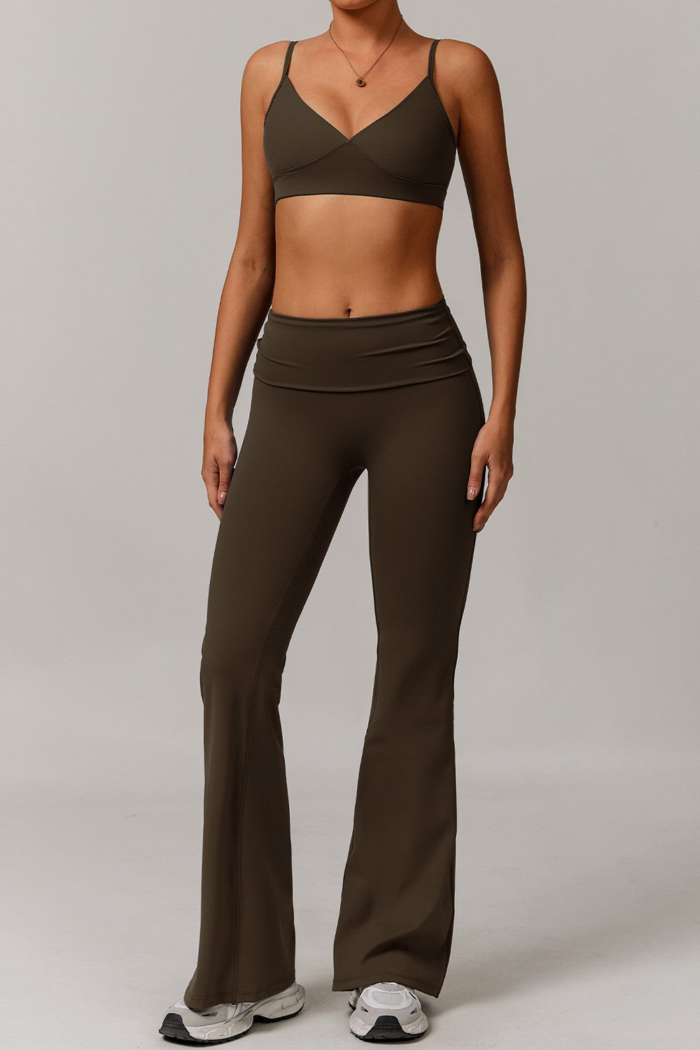 Gaia Flared Leggings in Moss Brown