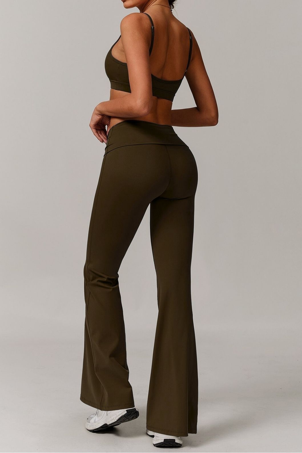 Gaia Flared Leggings in Moss Brown