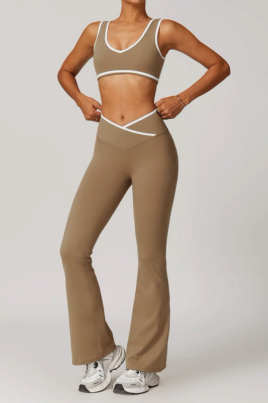 Hera Flared Leggings in Beige