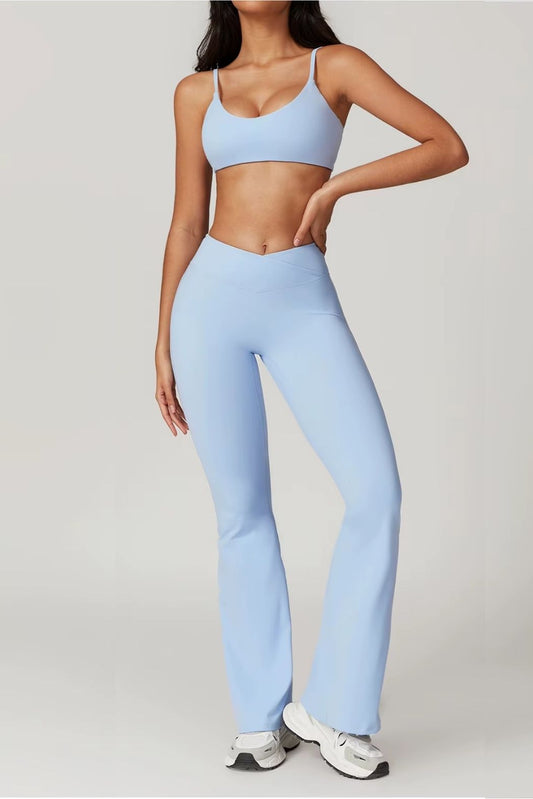 Chloe Flared Leggings in Sky Blue