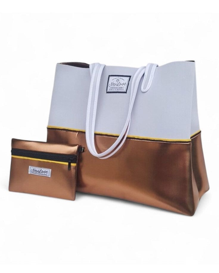 White & Bronze Neoprene Beach Bag